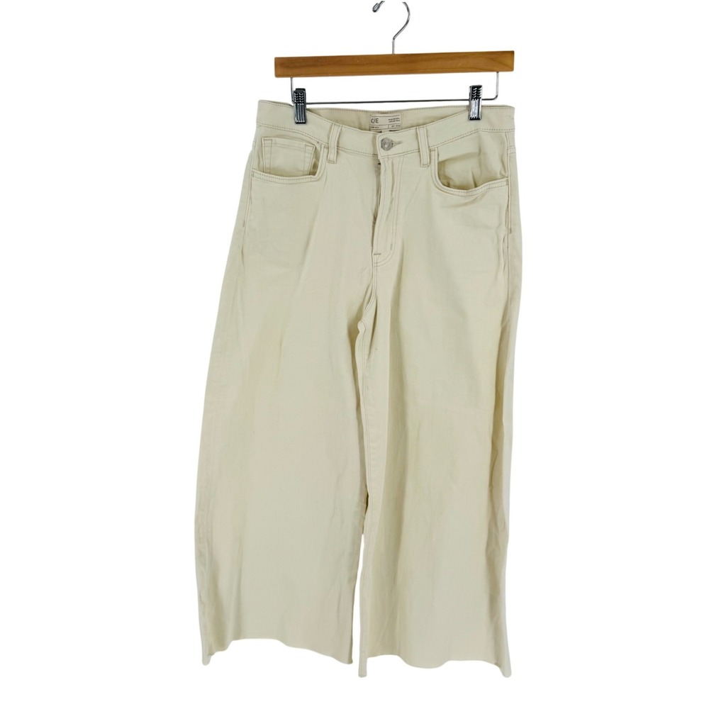 Current/Elliott Wide Leg Crop Raw Hem Denim Jeans Limestone Size‎ 30 Chic Scandi